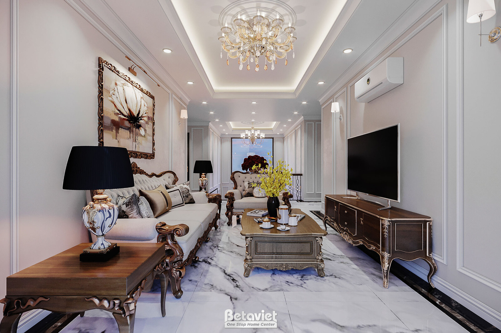 Nội thất phòng sinh hoạt chung biệt thự Art Deco NT21015 – góc nhìn 3