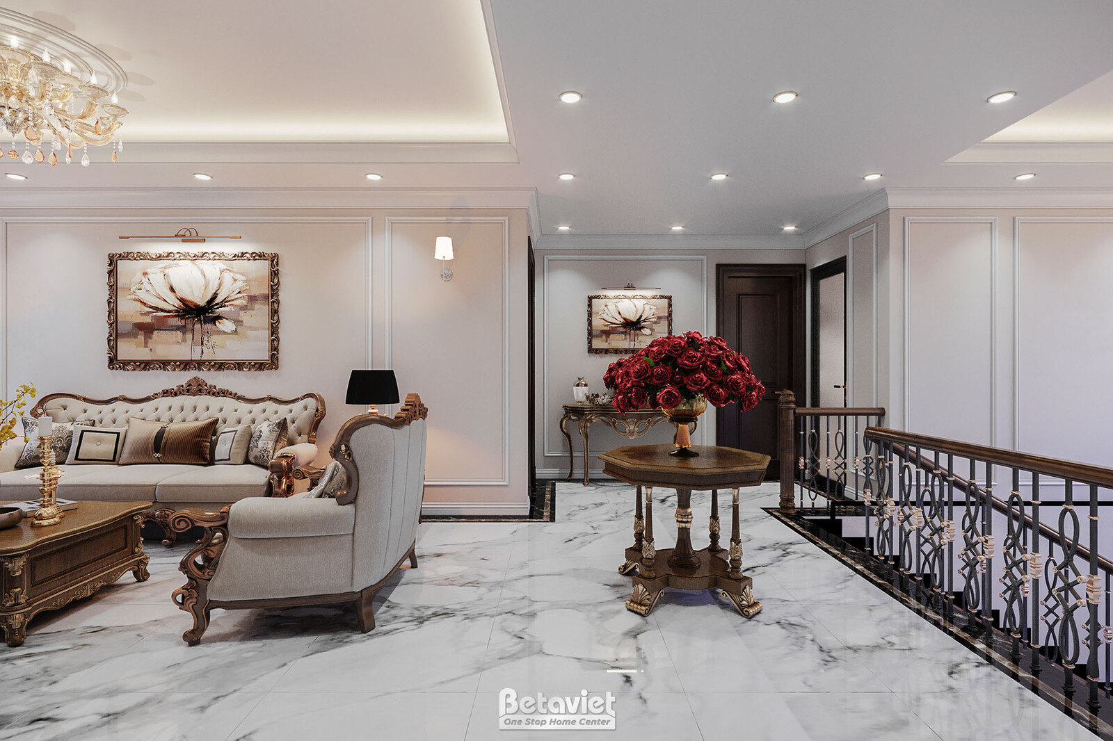Nội thất phòng sinh hoạt chung biệt thự Art Deco NT21015 – góc nhìn 4