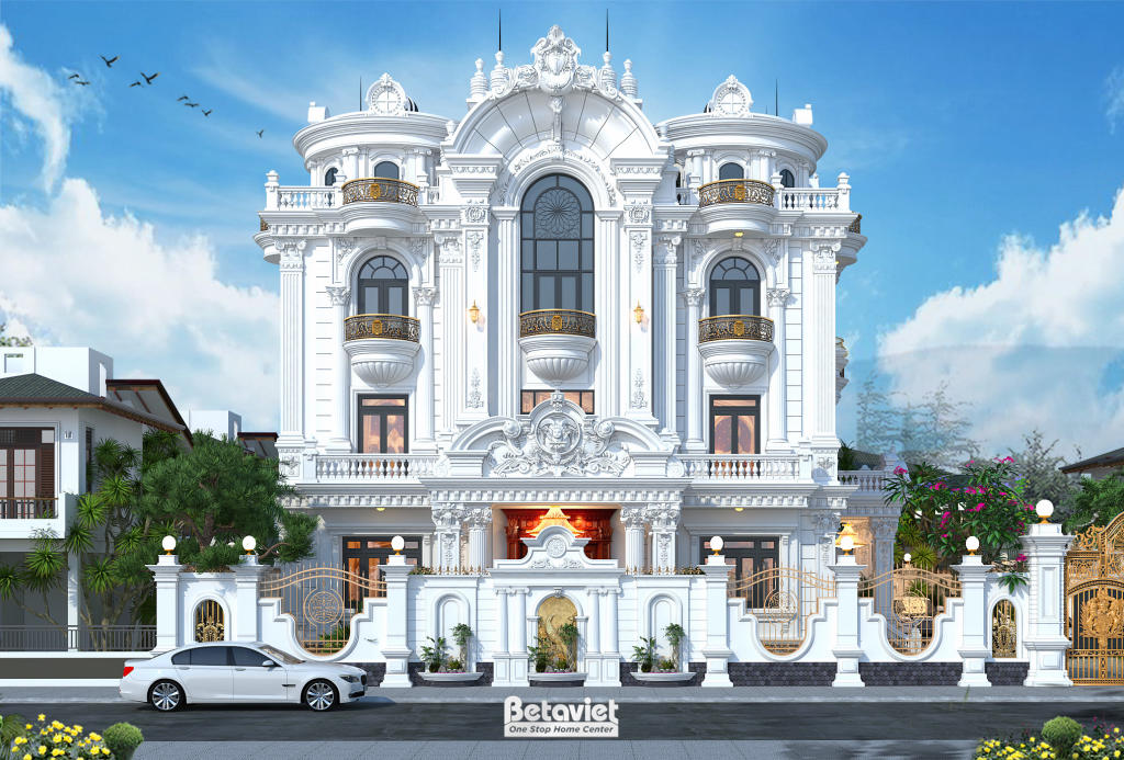 Mẫu thiết kế dinh thự, biệt thự tân cổ điển 3 tầng tại Vĩnh Phúc KT21652A