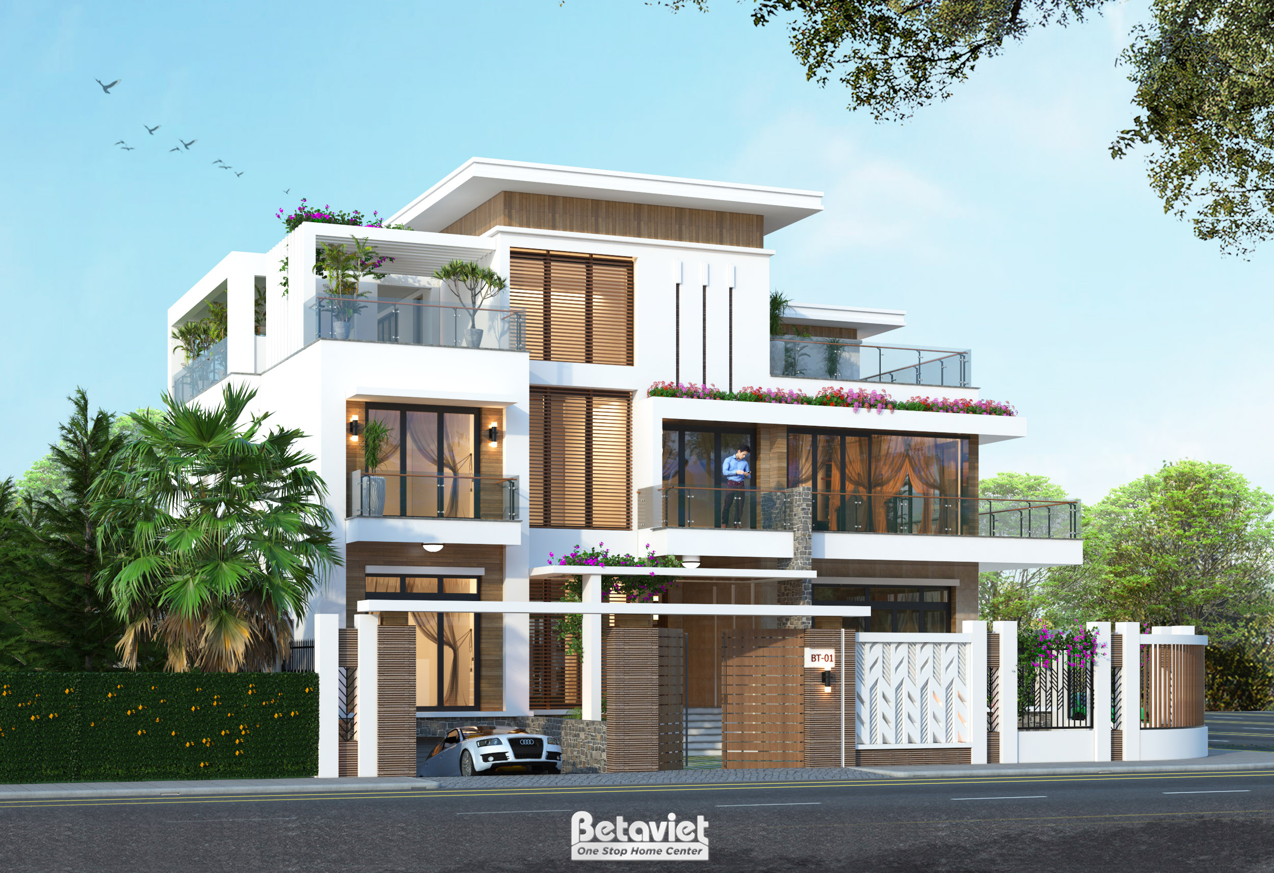 Mẫu thiết kế kiến trúc biệt thự kiểu Nhật hiện đại 3 tầng tại Đà Nẵng KT17038