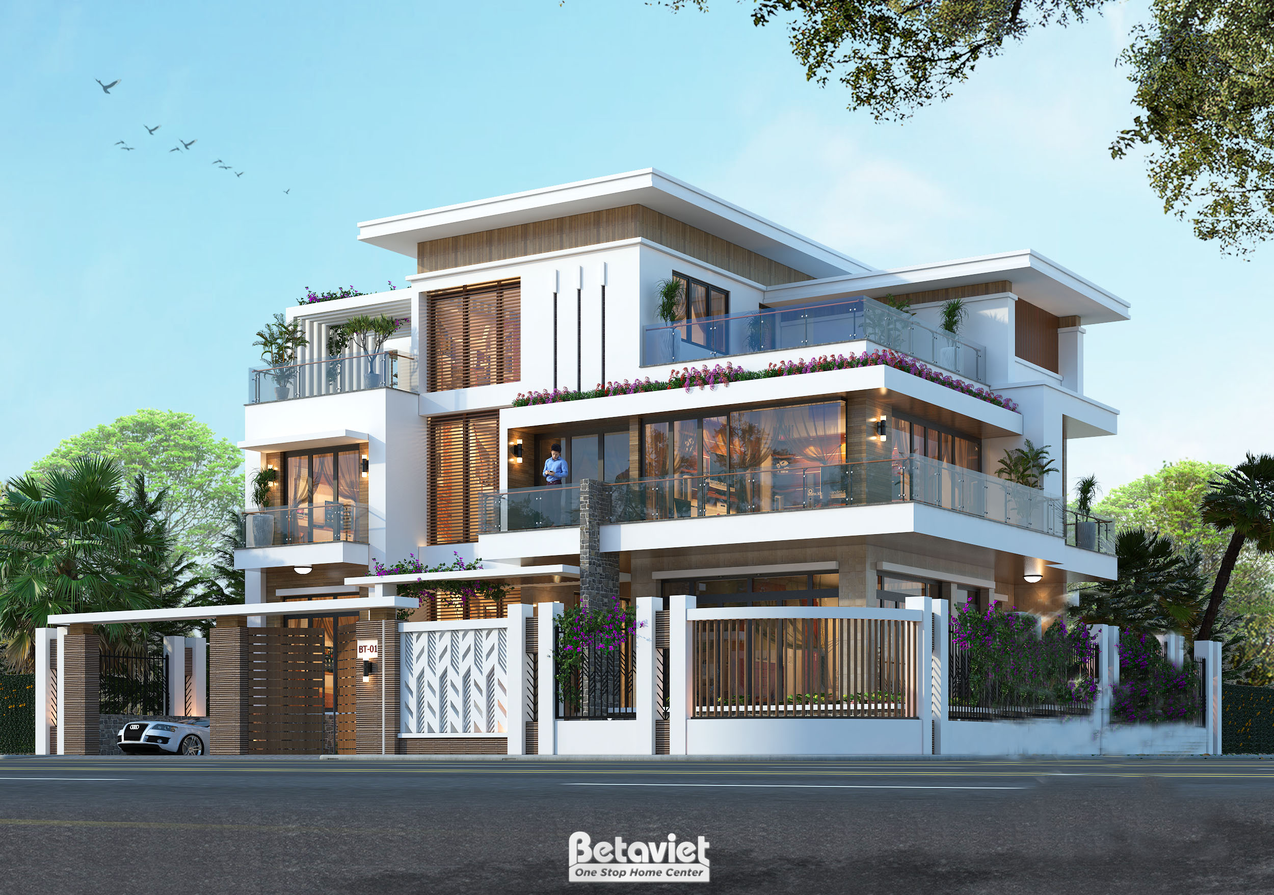 Mẫu thiết kế kiến trúc biệt thự hiện đại 3 tầng tại Đà Nẵng KT17038
