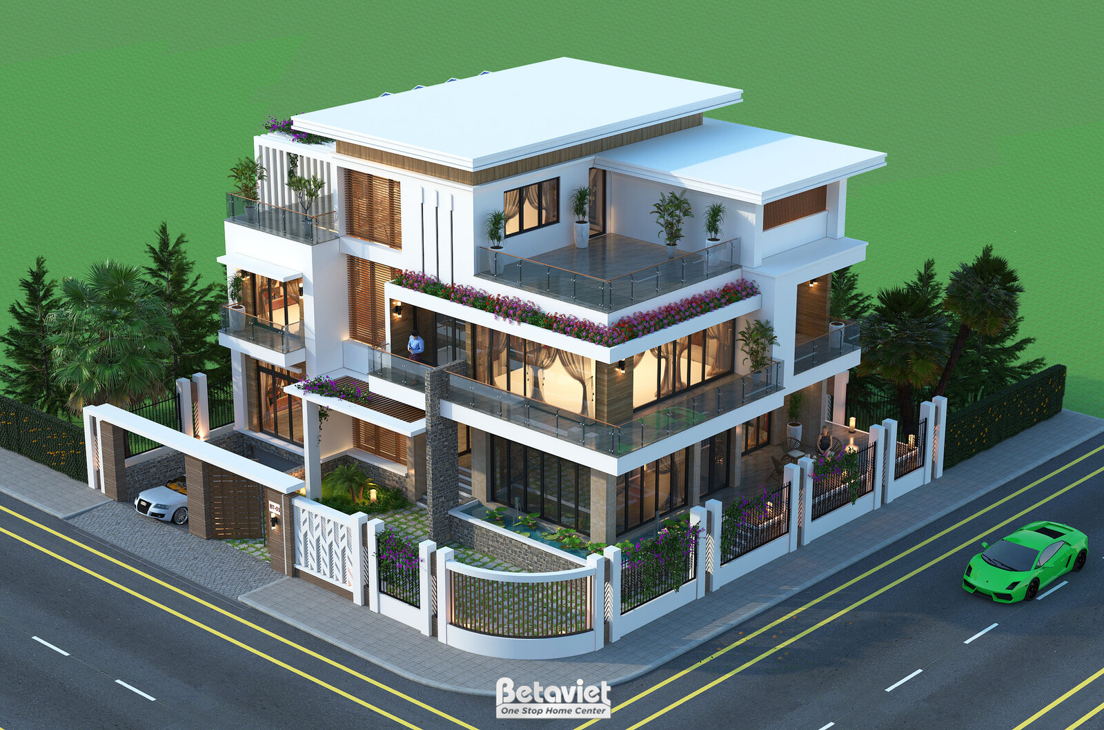 Biệt thự 3 tầng hiện đại luxury KT17038 – phối cảnh mặt tiền (3)
