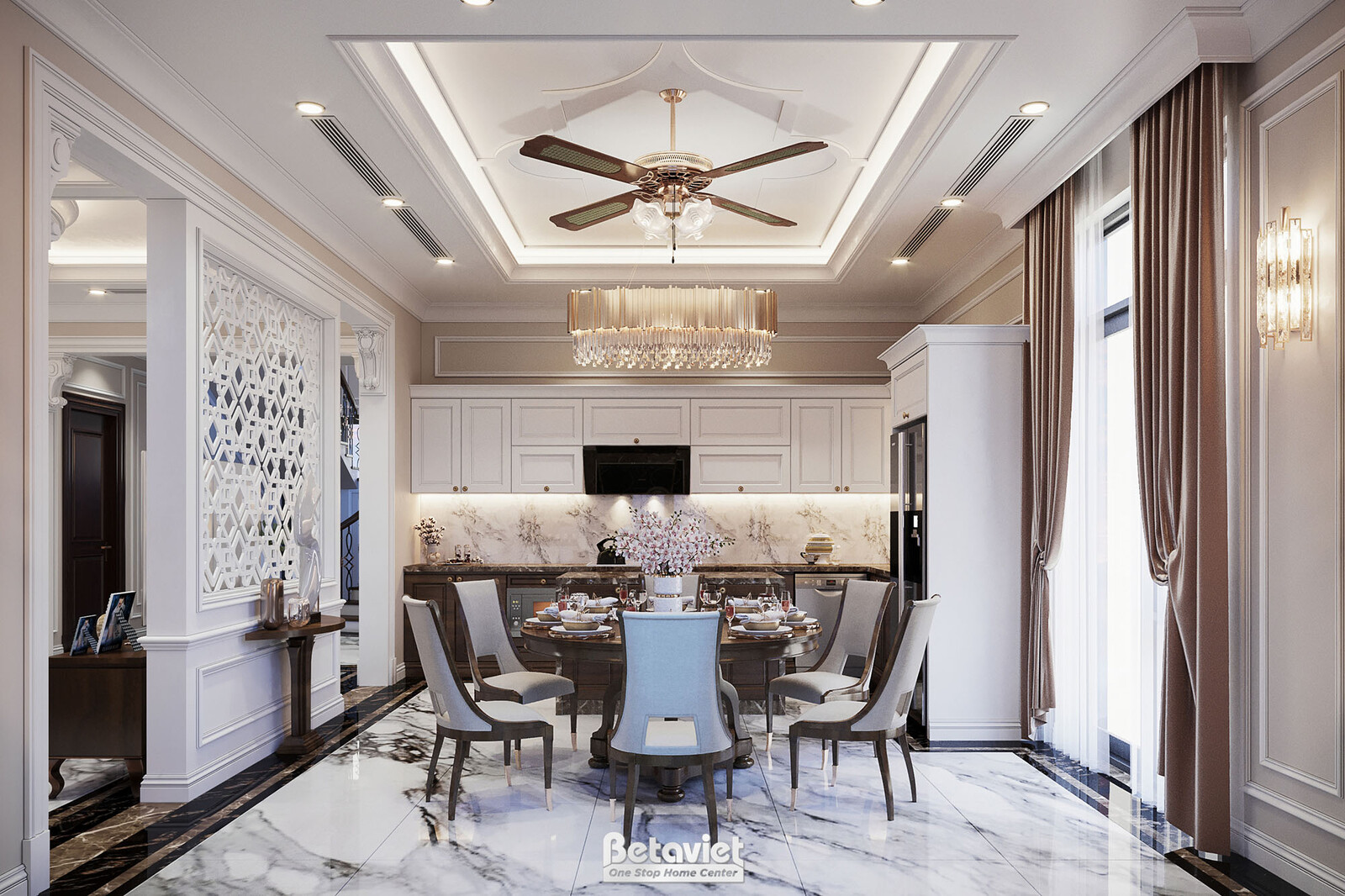 Nội thất phòng ăn biệt thự Art Deco NT21015 – góc nhìn tổng thể
