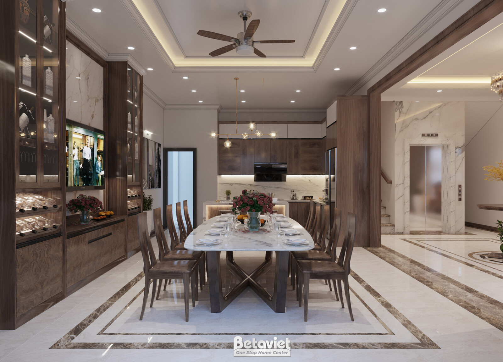 Nội thất phòng ăn biệt thự hiện đại gỗ KT21112 – góc nhìn 2