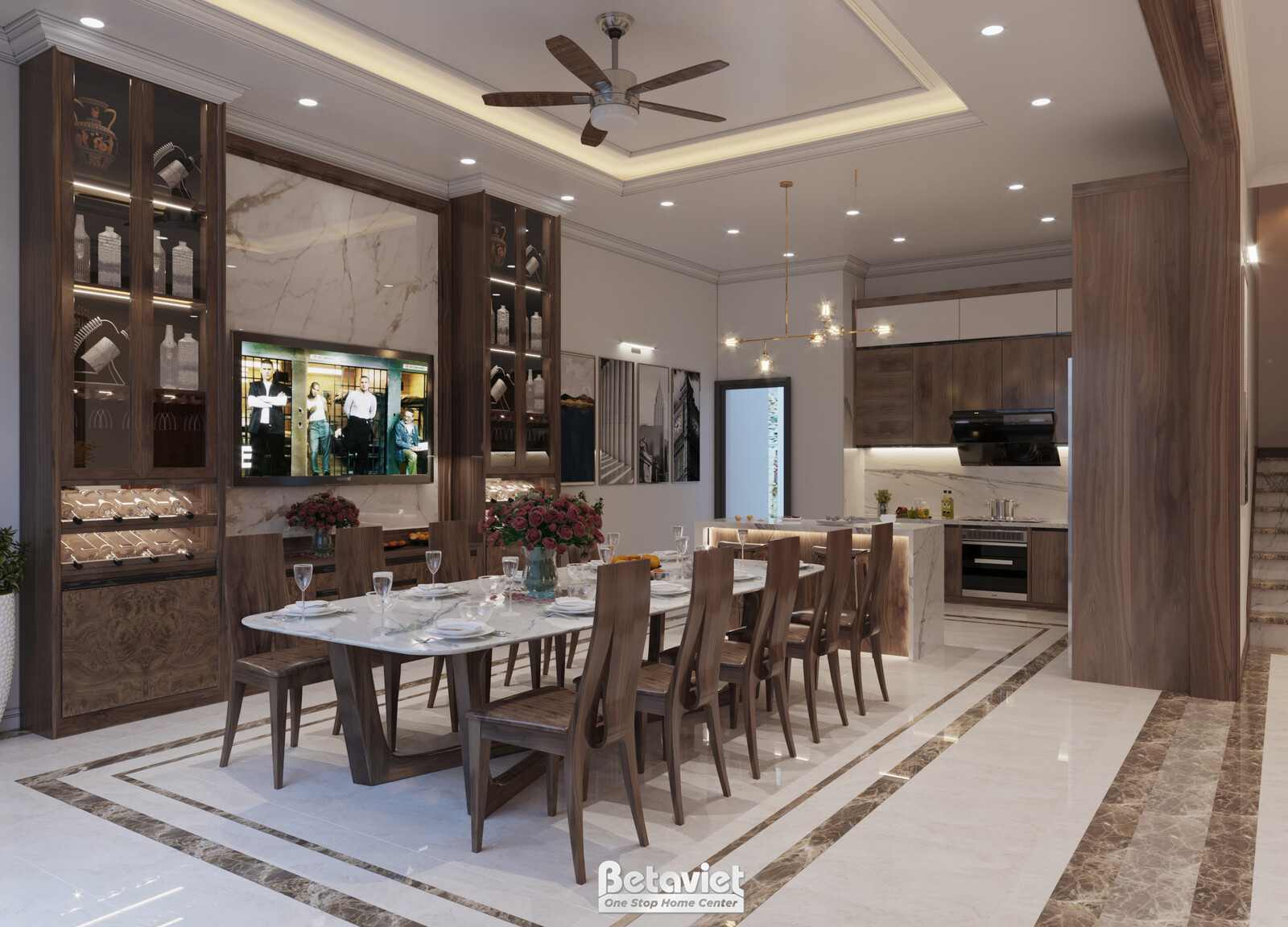 Nội thất phòng ăn biệt thự hiện đại gỗ KT21112 – góc nhìn 3