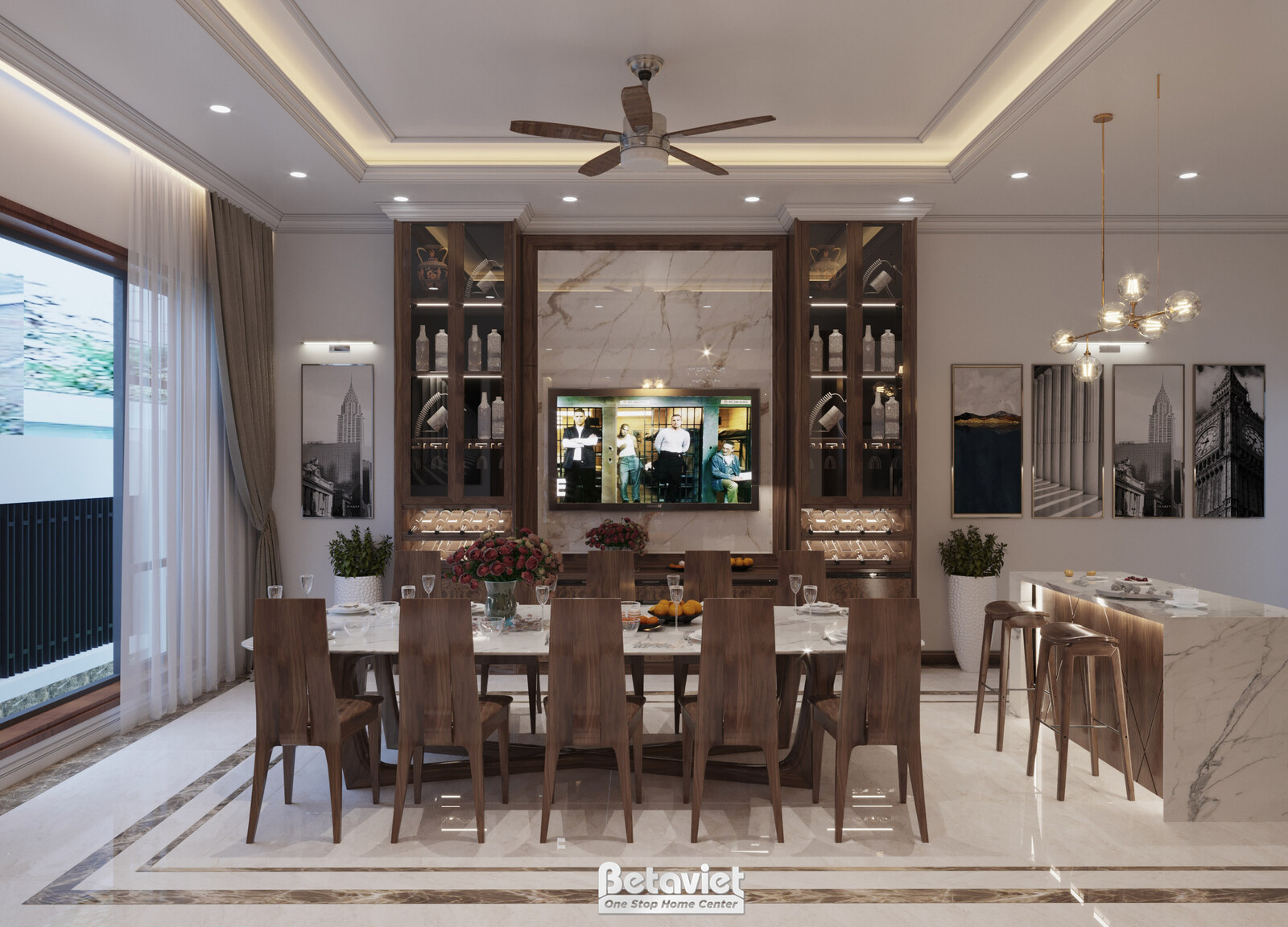 Nội thất phòng ăn biệt thự hiện đại gỗ KT21112 – góc nhìn 4
