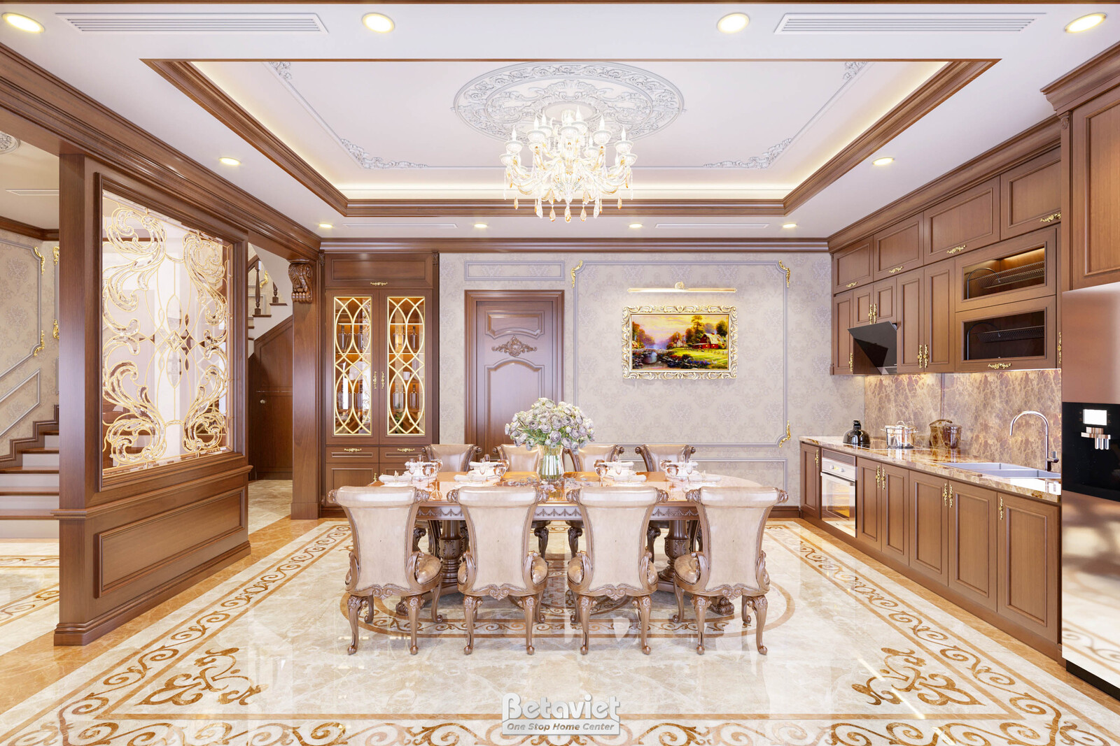 Nội thất phòng bếp biệt thự tân cổ điển NT21122 – góc nhìn 3
