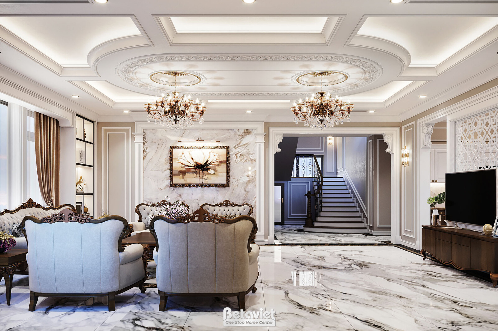 Nội thất phòng khách biệt thự Art Deco NT21015 – góc nhìn 5