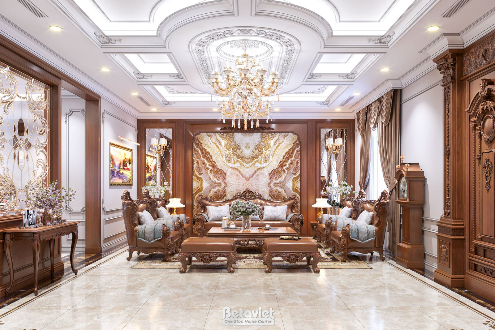 Nội thất phòng khách biệt thự tân cổ điển NT20121 – góc nhìn 4