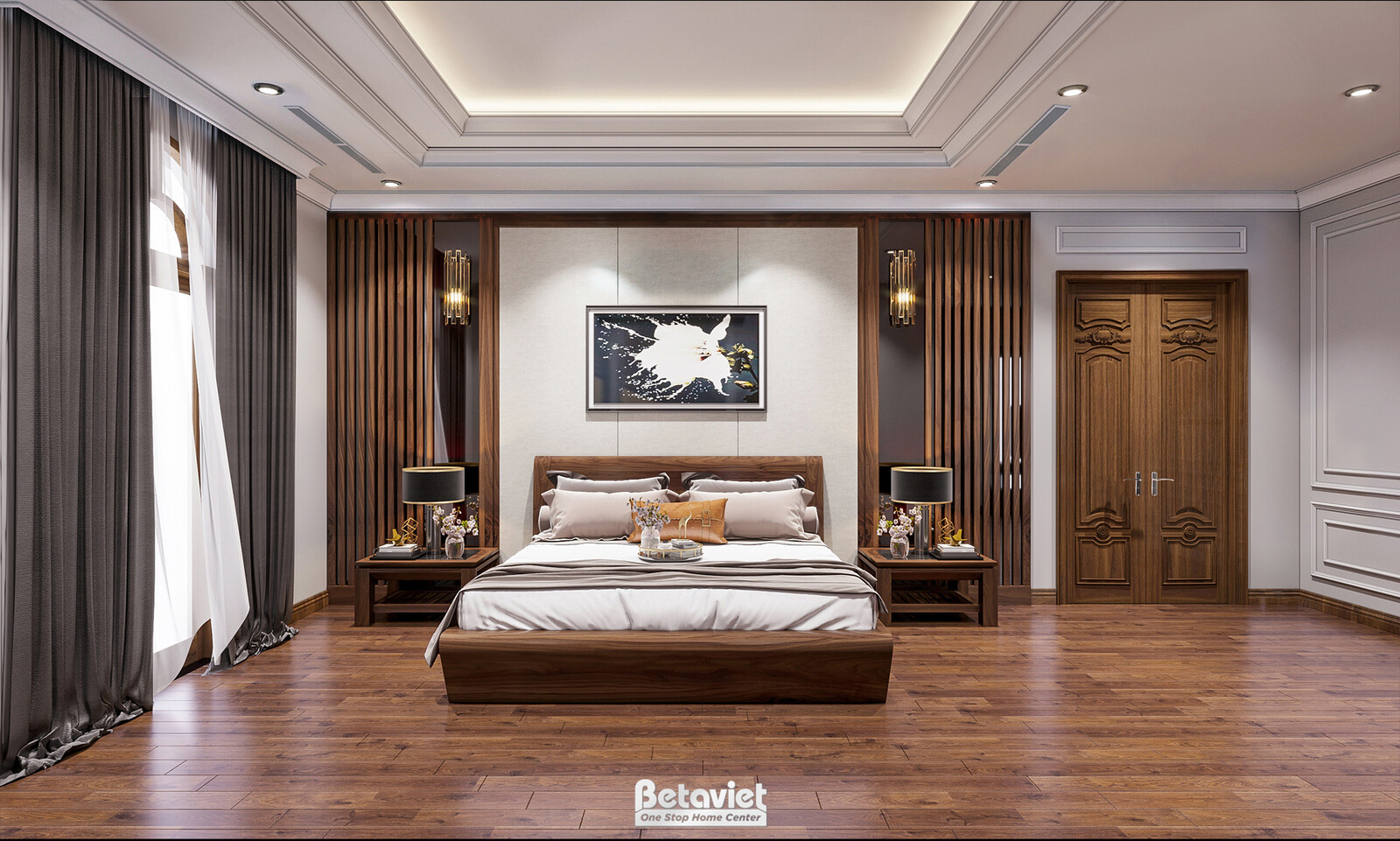 Nội thất phòng ngủ biệt thự tân cổ điển KT20084 – góc nhìn tổng thể
