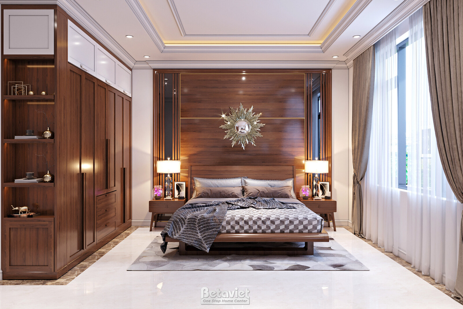 Nội thất phòng ngủ biệt thự hiện đại gỗ KT21112 – góc nhìn 2