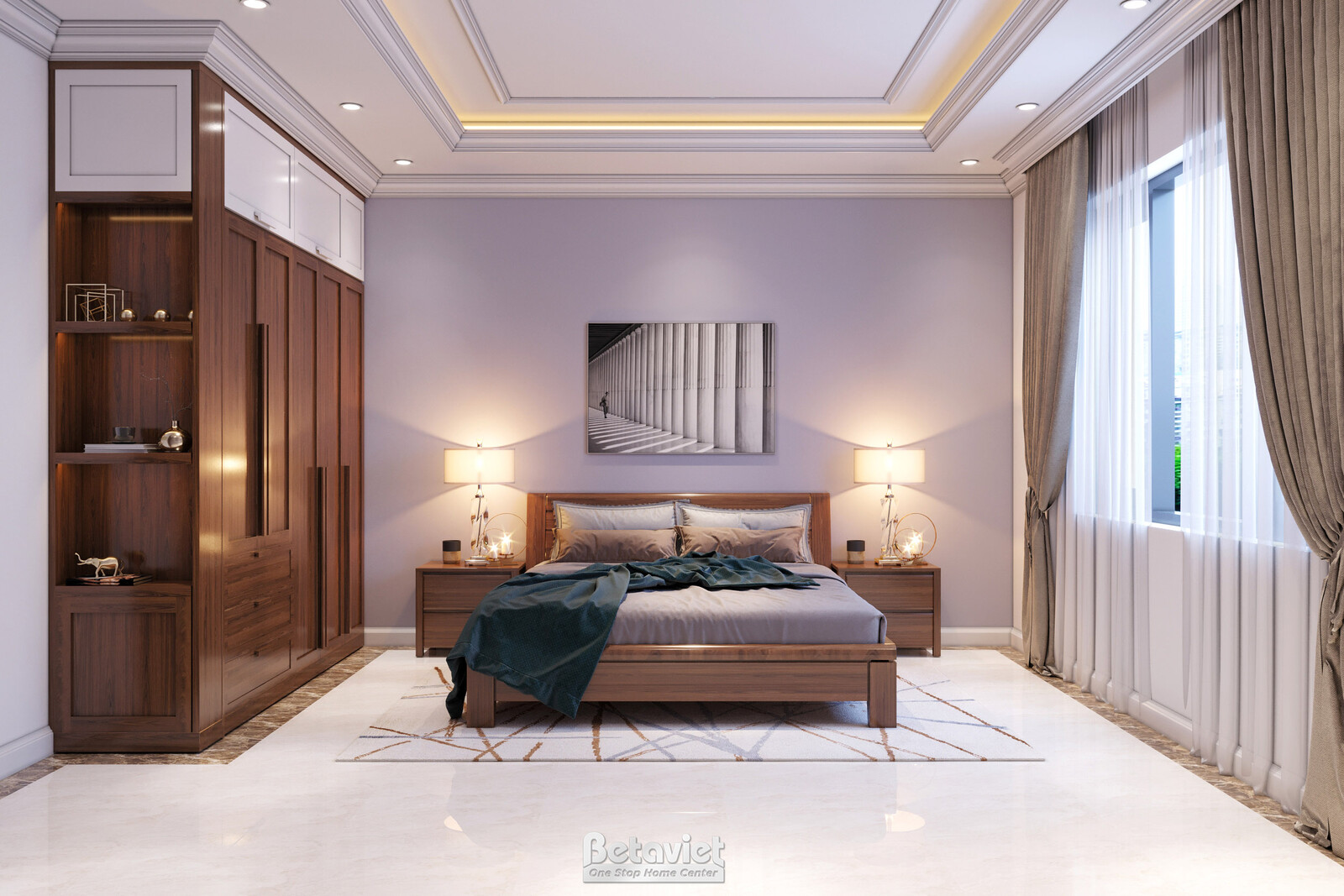 Nội thất phòng ngủ biệt thự hiện đại gỗ KT21112 – góc nhìn tổng thể