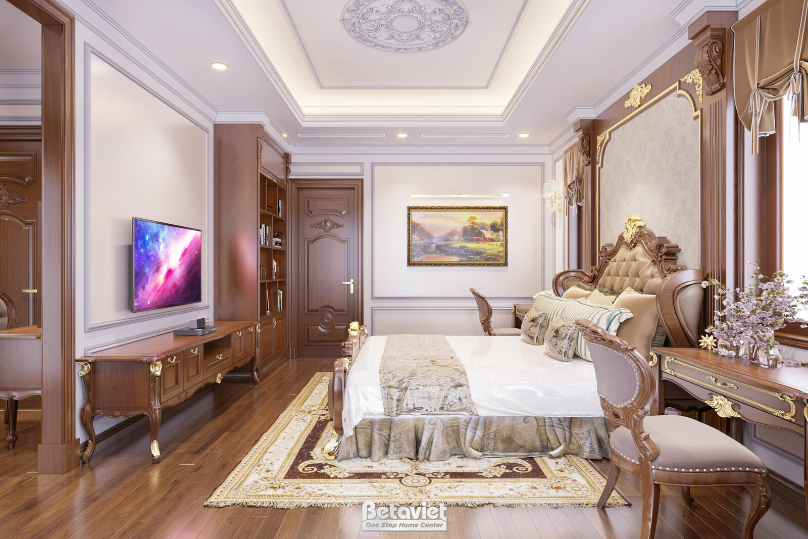 Nội thất phòng ngủ biệt thự tân cổ điển NT21122 – góc nhìn 3