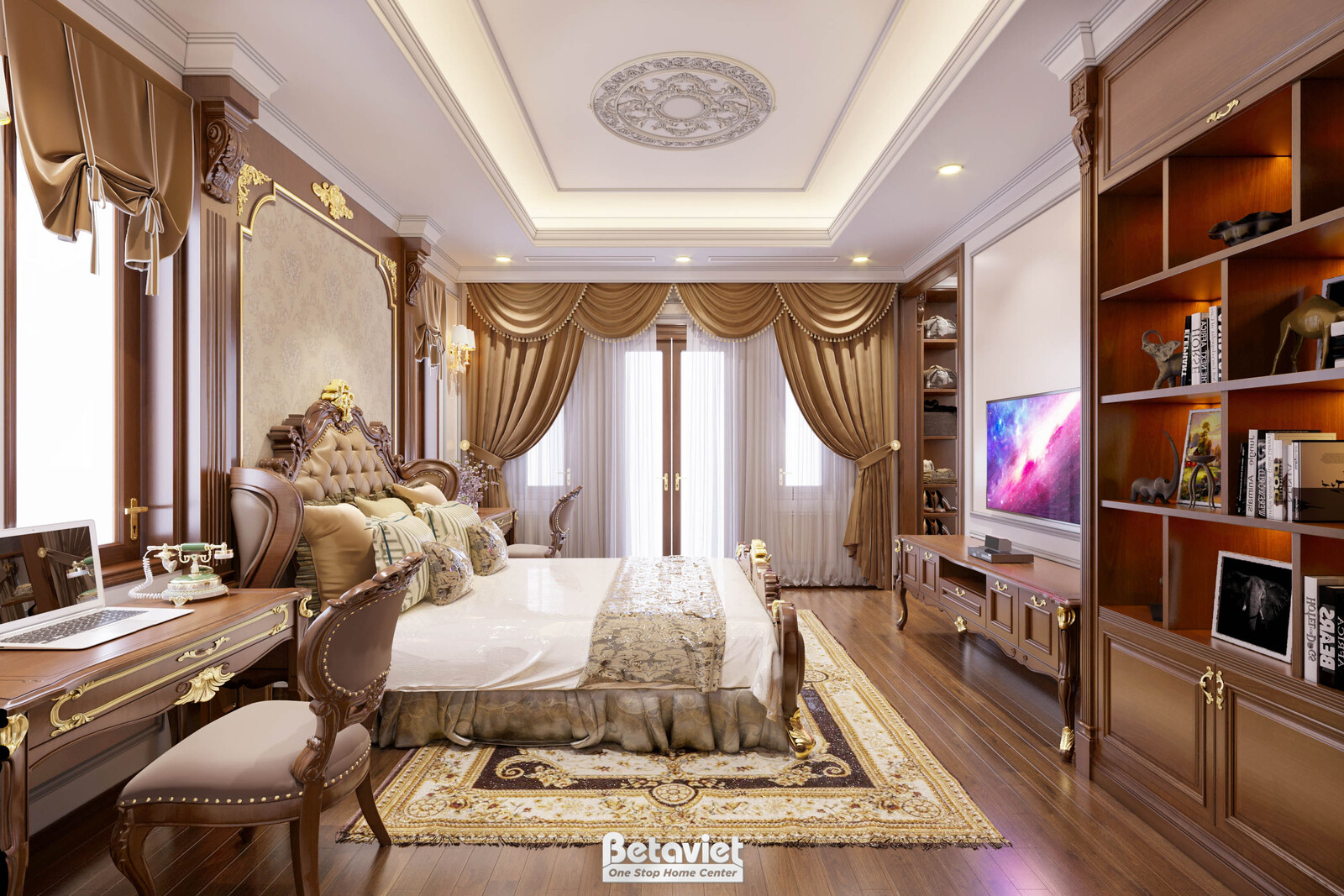Nội thất phòng ngủ biệt thự tân cổ điển NT21122 – góc nhìn 2