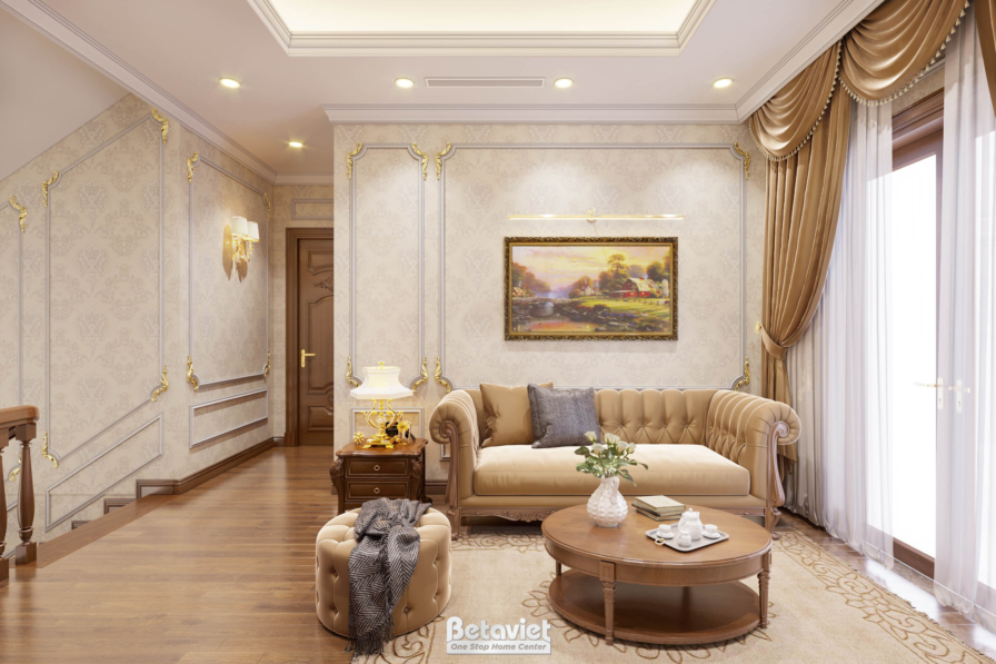 Mẫu thiết kế nội thất phòng sinh hoạt chung tân cổ điển NT21122