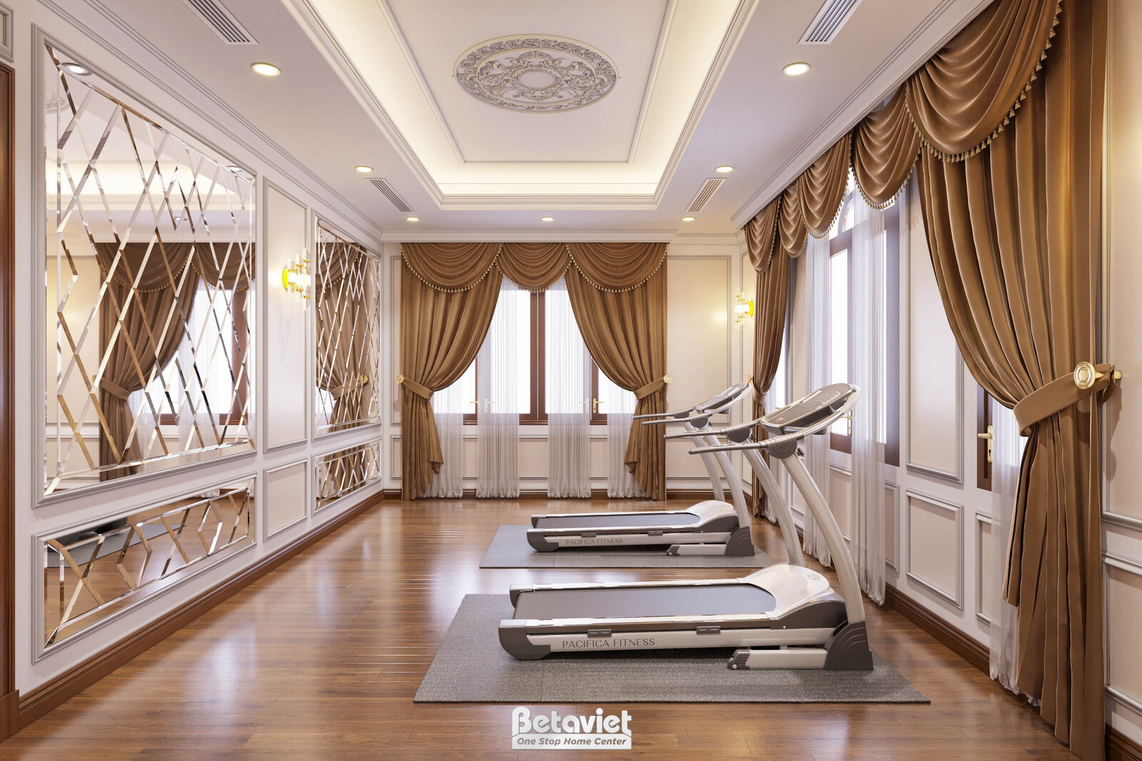 Nội thất phòng tập gym biệt thự tân cổ điển NT21122 – góc nhìn tổng thể