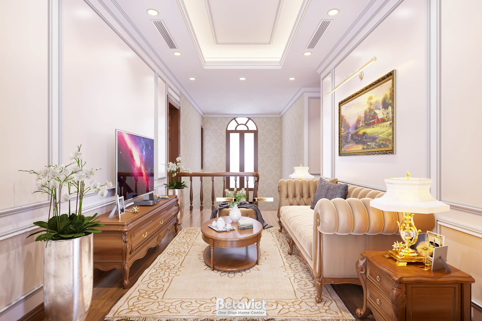Nội thất cầu thang biệt thự tân cổ điển NT21122 – góc nhìn tổng thể
