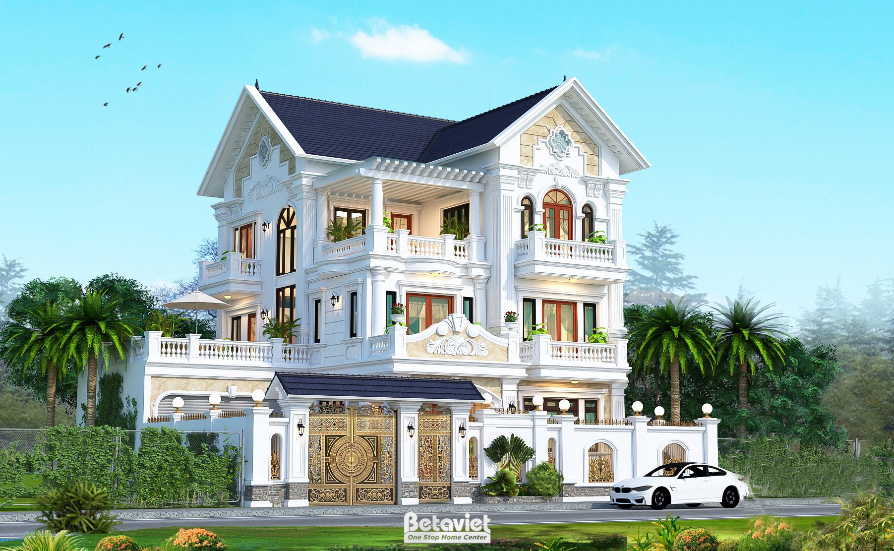 Thiết kế nhà biệt thự 3 tầng tân cổ điển 500m2 tại Hà Nam KT18124