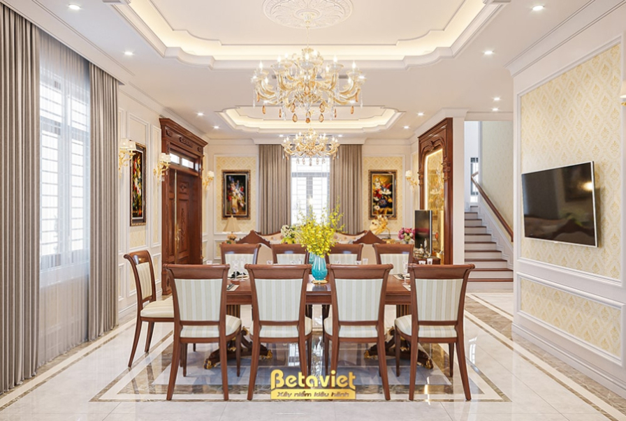 Nội thất phòng ăn biệt thự tân cổ điển NT21102A – góc nhìn 2