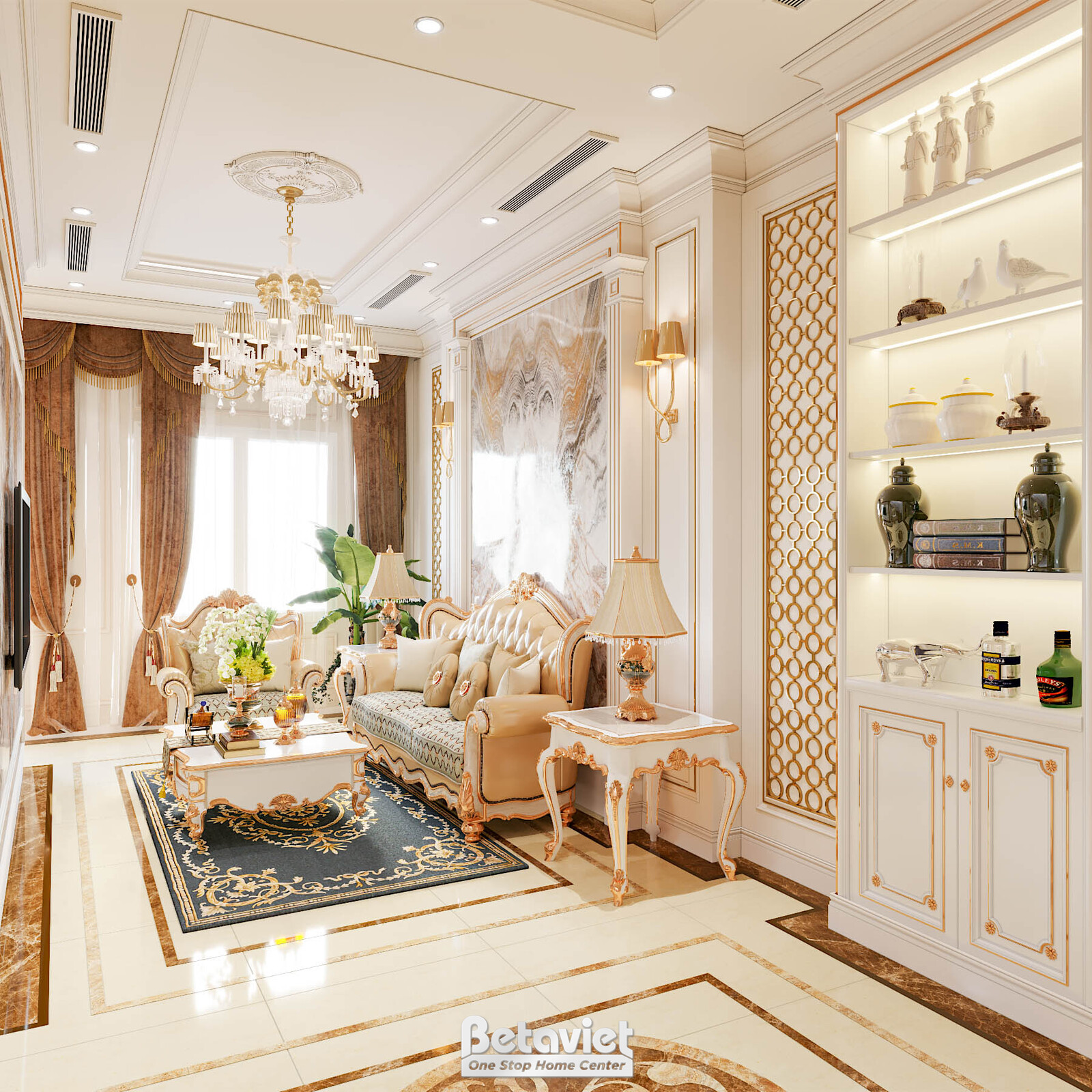 Nội thất phòng khách biệt thự tân cổ điển KT17039 – góc nhìn 4