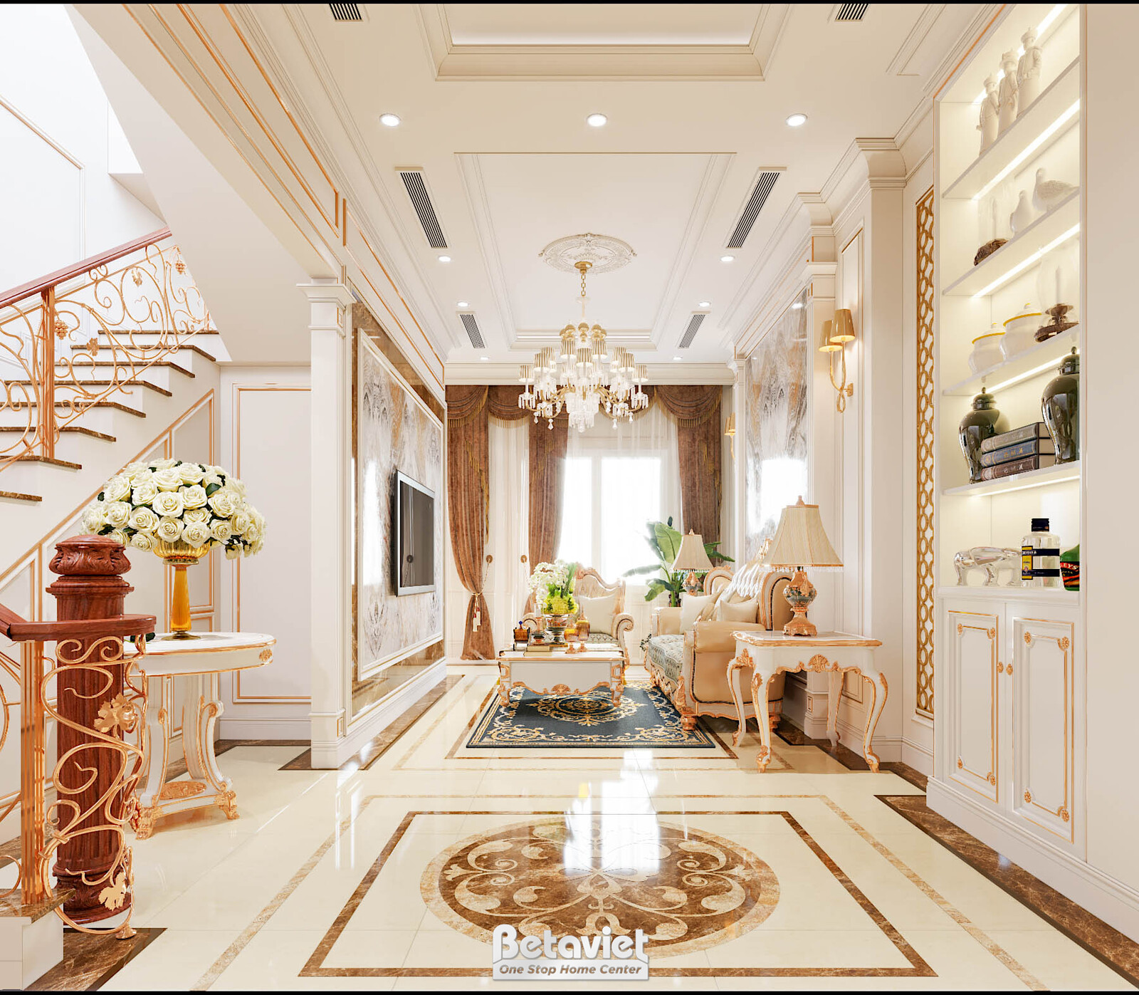 Nội thất phòng khách biệt thự tân cổ điển KT17039 – góc nhìn 2