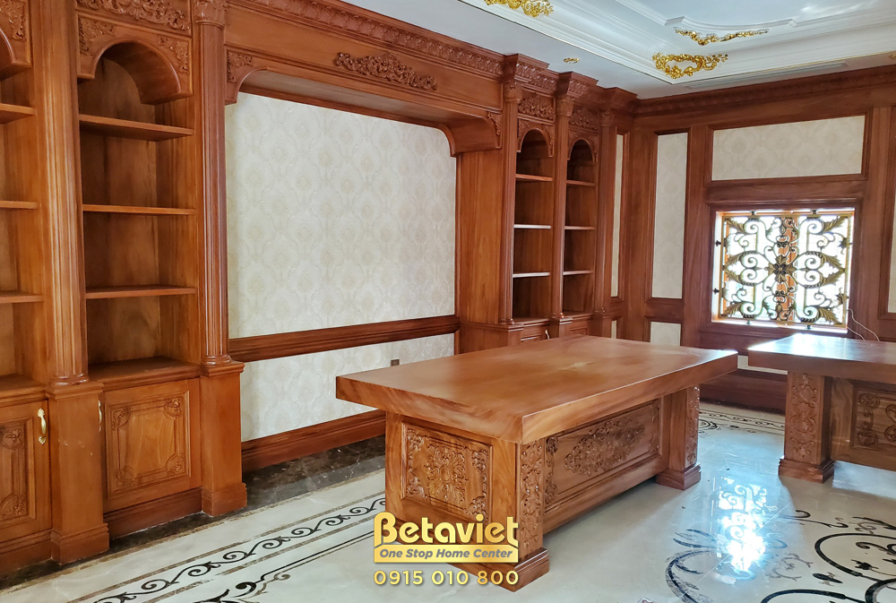 Thi công biệt thự 3 tầng tân cổ điển TC22598, giai đoạn lắp đặt hoàn thiện – phòng làm việc