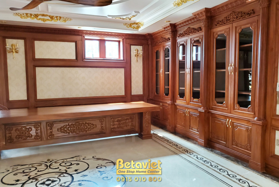 Thi công biệt thự 3 tầng tân cổ điển TC22598, giai đoạn lắp đặt hoàn thiện – phòng làm việc (2)