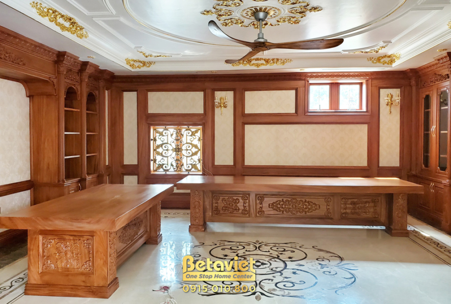 Thi công biệt thự 3 tầng tân cổ điển TC22598, giai đoạn lắp đặt hoàn thiện – phòng làm việc (3)