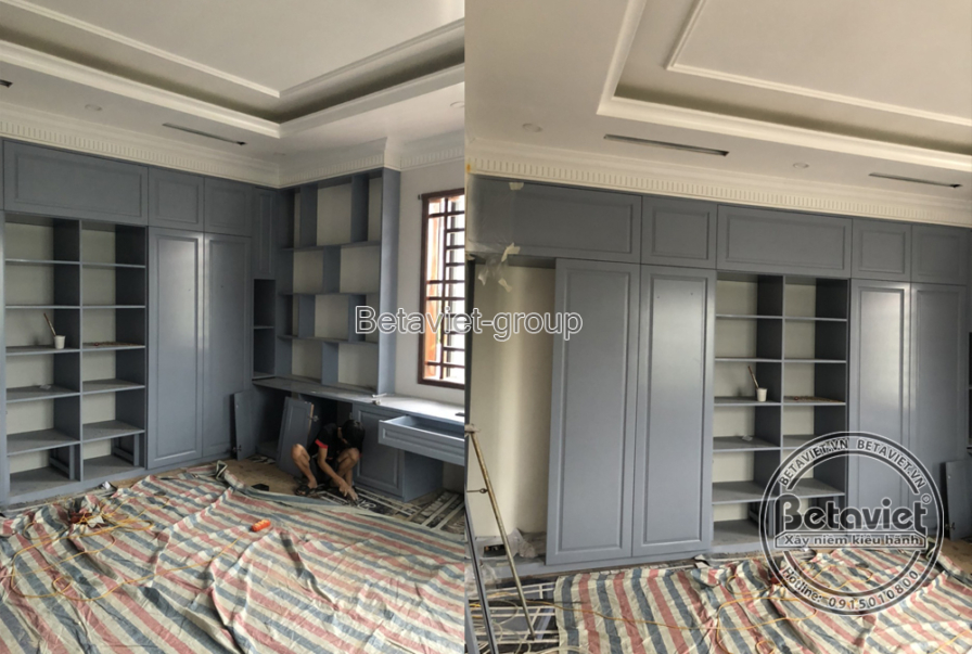 Thi công biệt thự 3 tầng tân cổ điển TC21008, giai đoạn lắp đặt hoàn thiện – mặt ngoài công trình