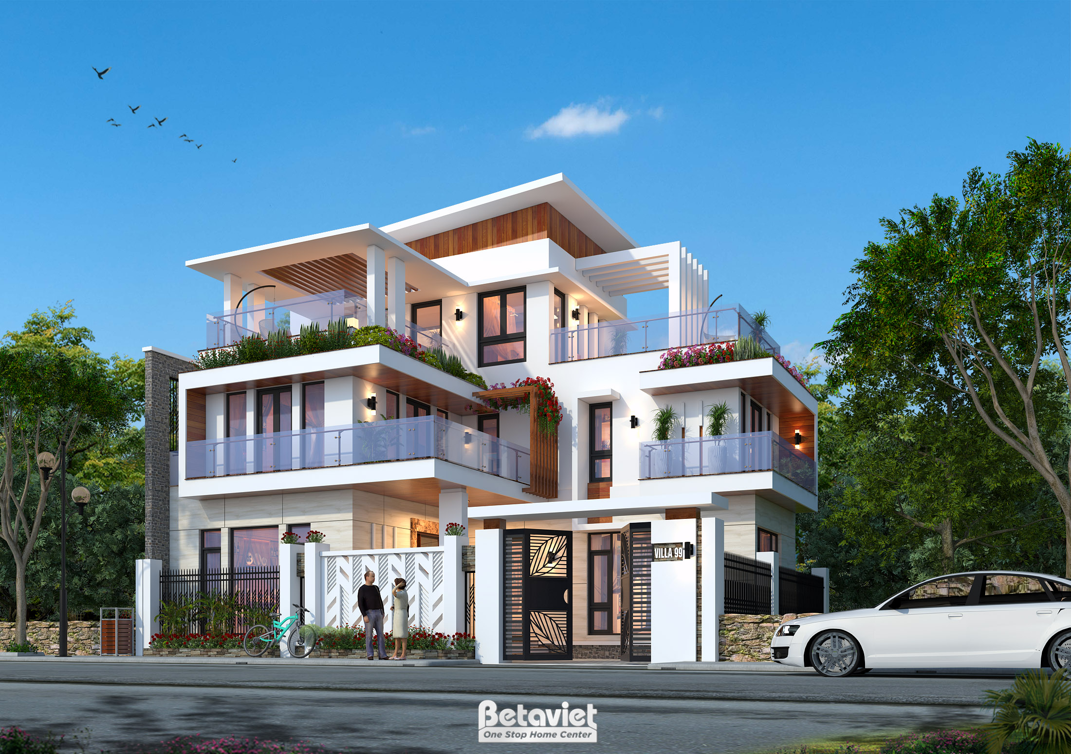 Thiết kế biệt thự kiểu Nhật mái bằng 3 tầng hiện đại tại Vĩnh Phúc KT18037