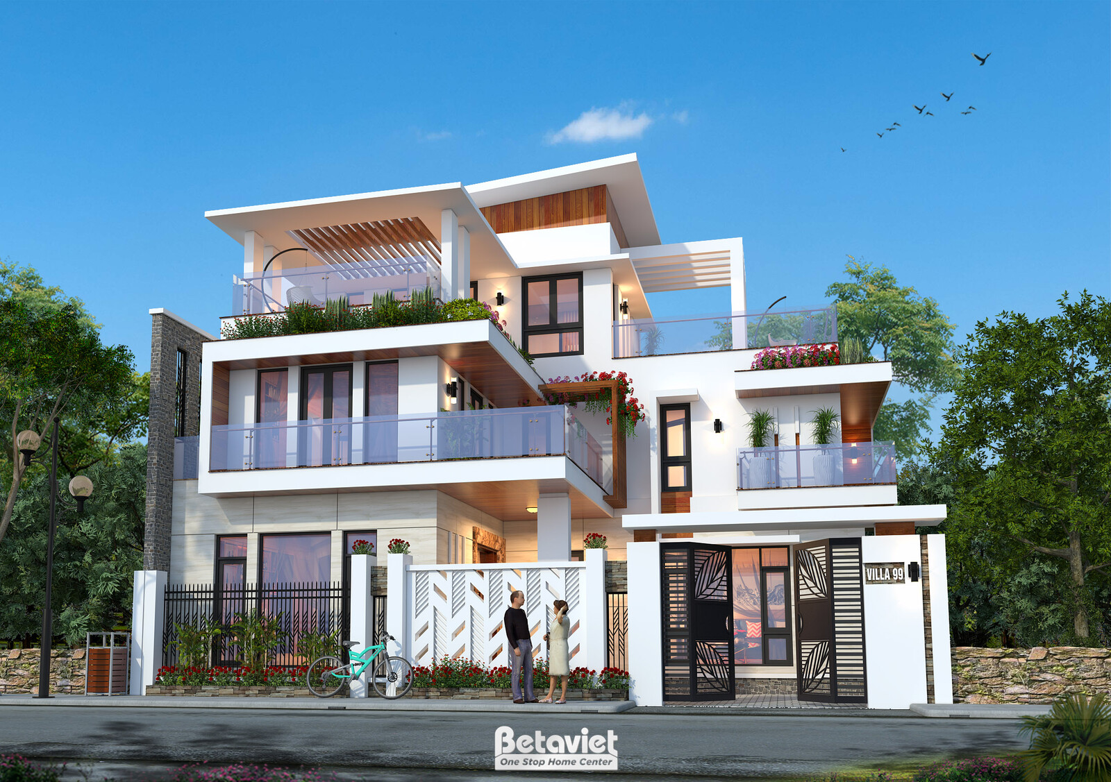 Biệt thự 3 tầng hiện đại luxury KT18037 – phối cảnh mặt tiền