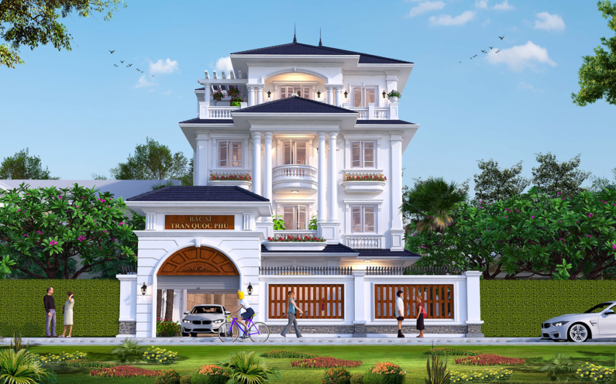 Biệt thự 4 tầng tân cổ điển KT20041 – phối cảnh mặt tiền
