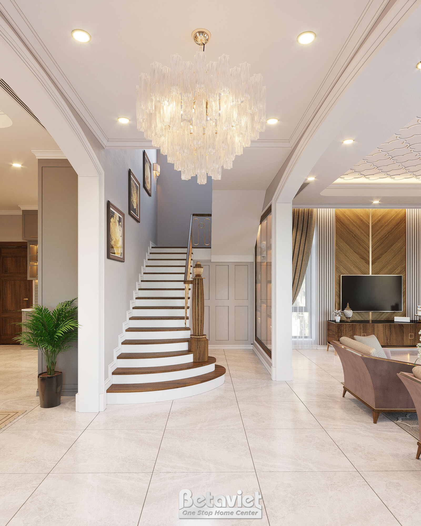 Nội thất đại sảnh biệt thự hiện đại NT20243 – góc nhìn 2