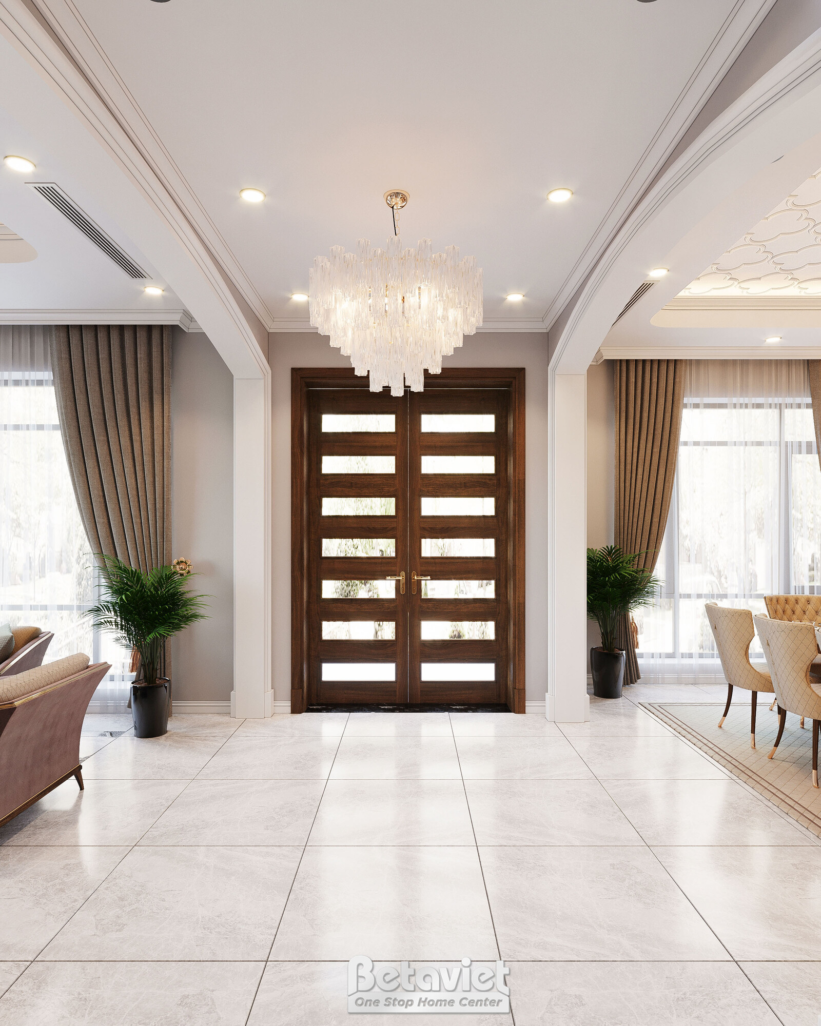 Nội thất đại sảnh biệt thự hiện đại NT20243 – góc nhìn tổng thể