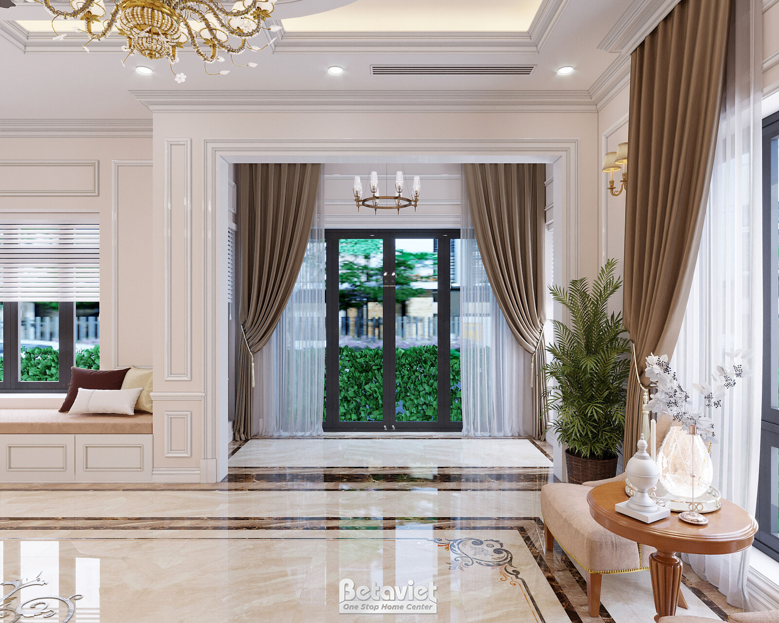 Nội thất đại sảnh biệt thự tân cổ điển NT21078 – góc nhìn 3
