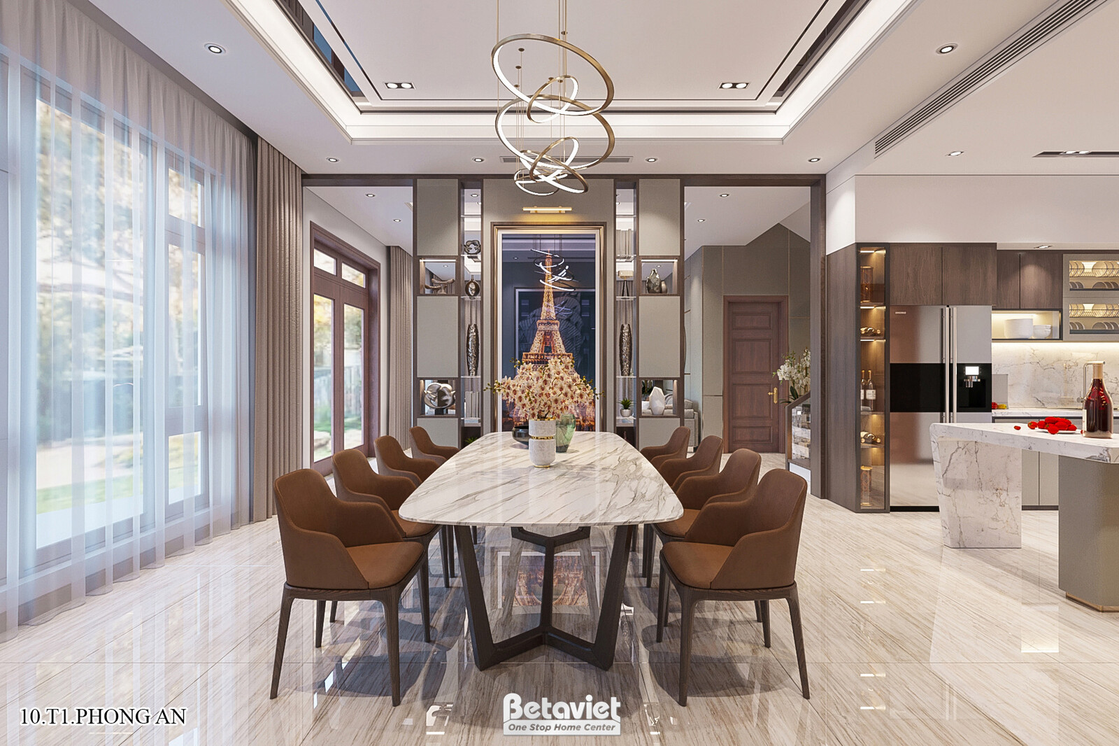 Nội thất phòng ăn biệt thự hiện đại KT21144 – góc nhìn tổng thể