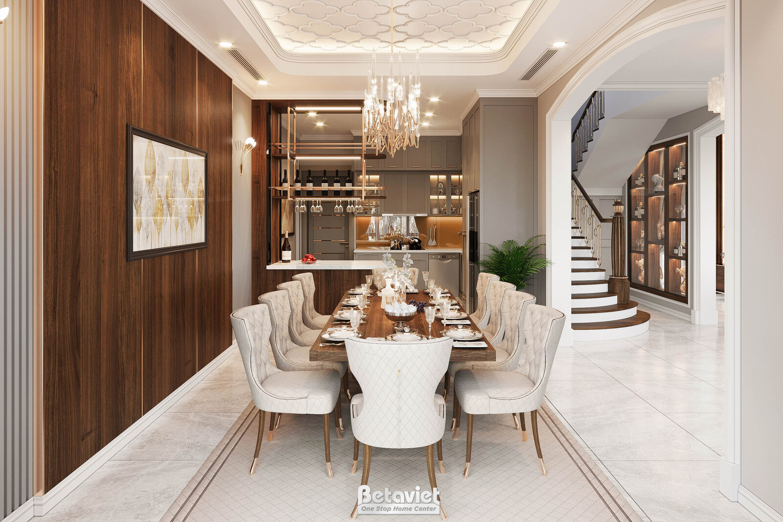 Nội thất phòng ăn biệt thự hiện đại NT20243 – góc nhìn tổng thể