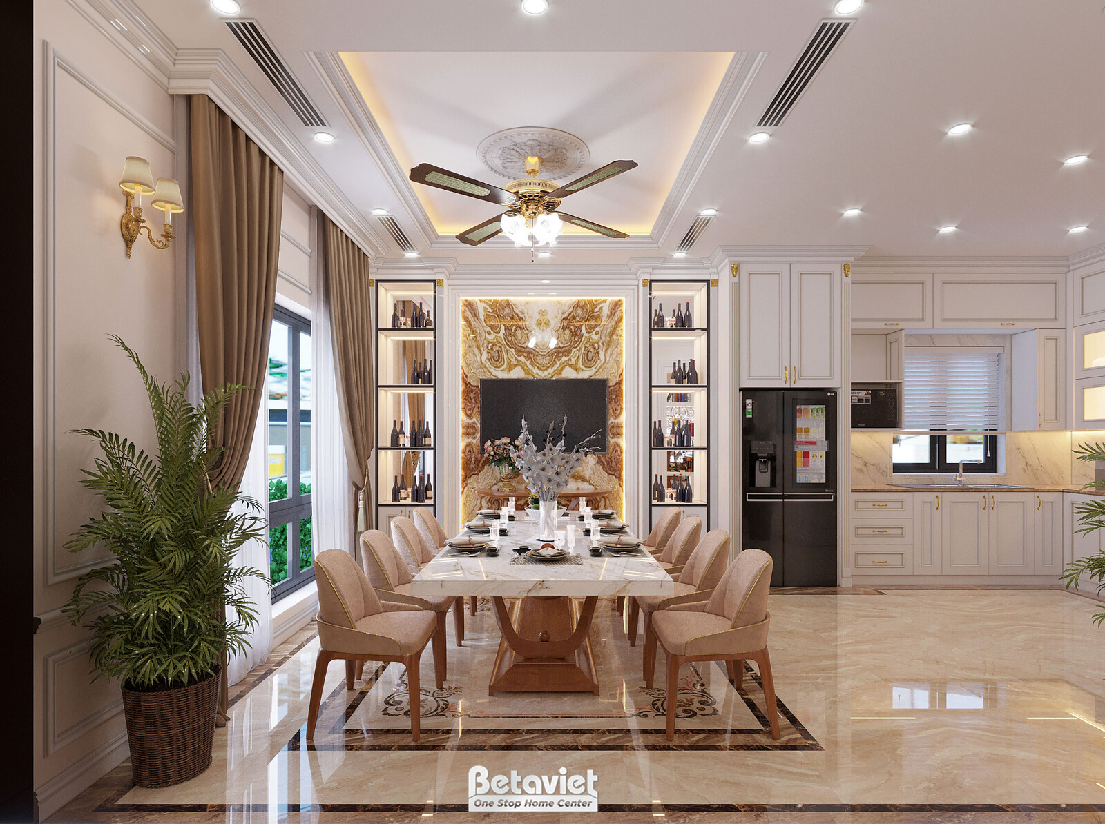 Nội thất phòng ăn biệt thự tân cổ điển NT21078 – góc nhìn 3