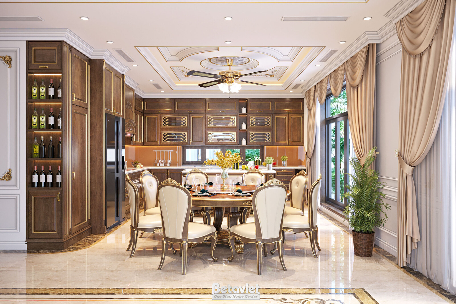 Nội thất phòng ăn biệt thự tân cổ điển NT21196 – góc nhìn 3
