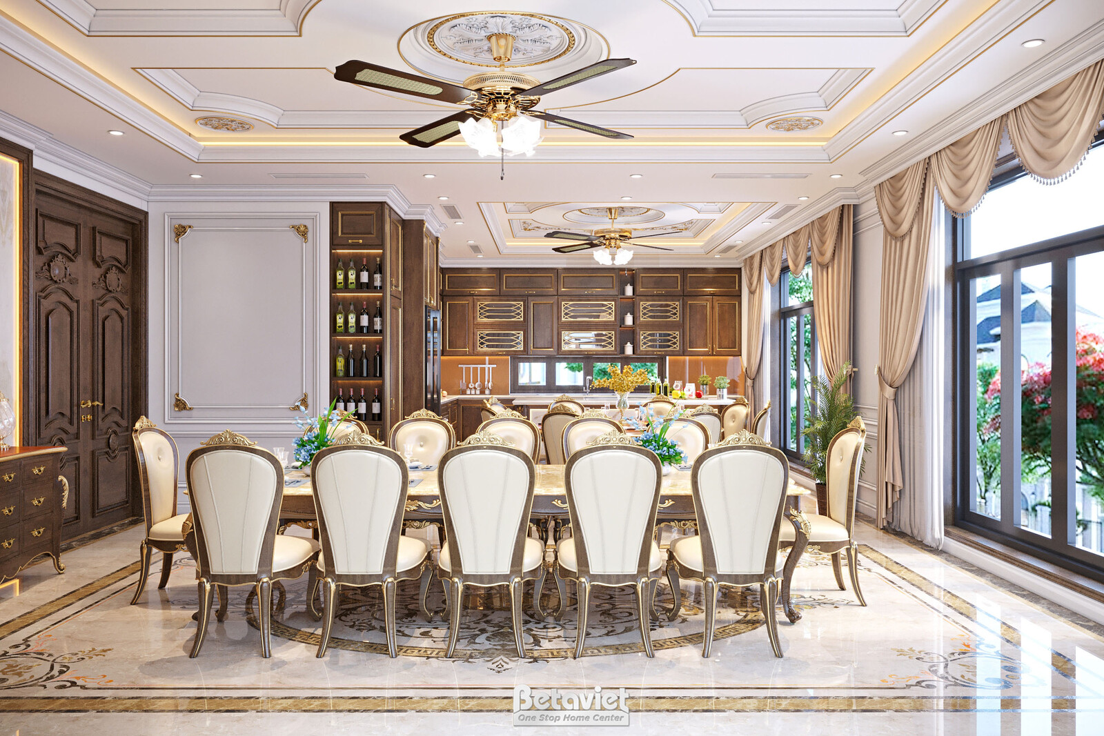 Nội thất phòng ăn biệt thự tân cổ điển NT21196 – góc nhìn 2
