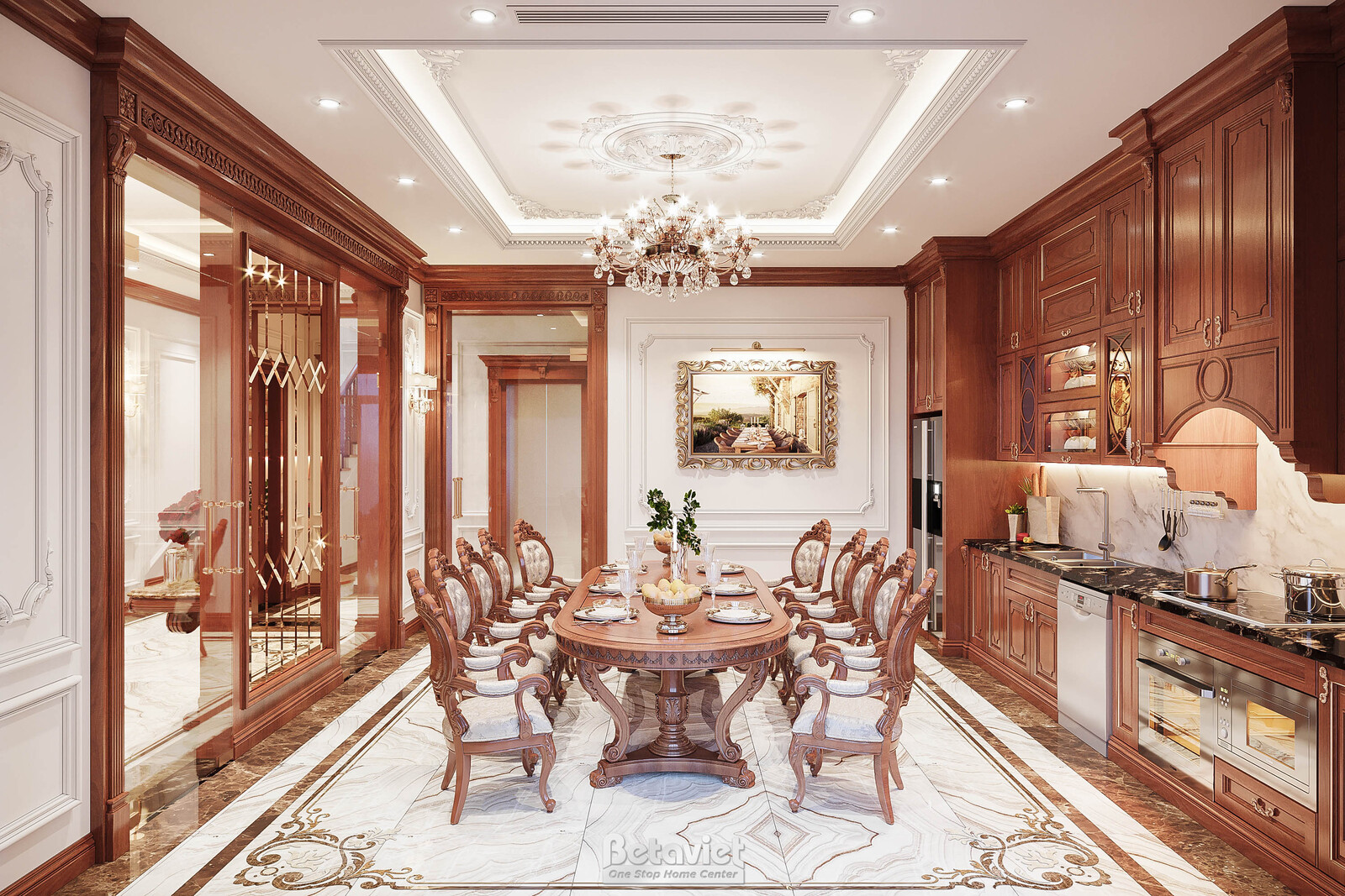 Nội thất phòng ăn biệt thự tân cổ điển KT21100A – góc nhìn 3