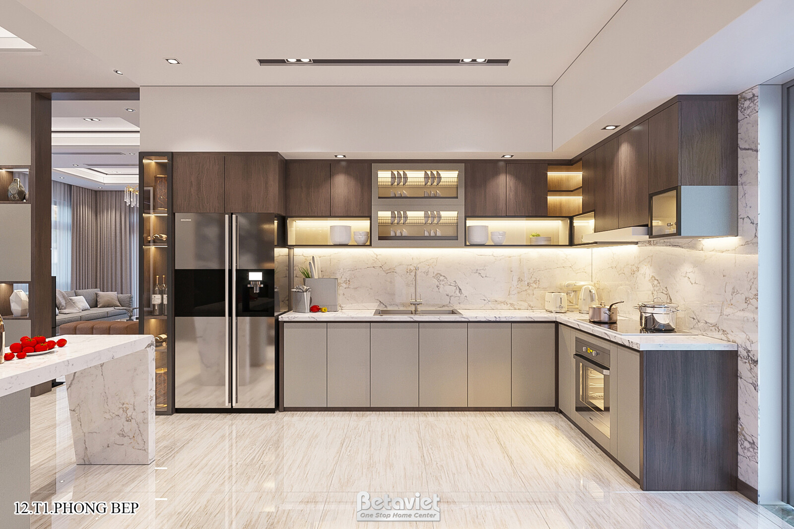 Nội thất phòng bếp biệt thự hiện đại KT21144 – góc nhìn 2