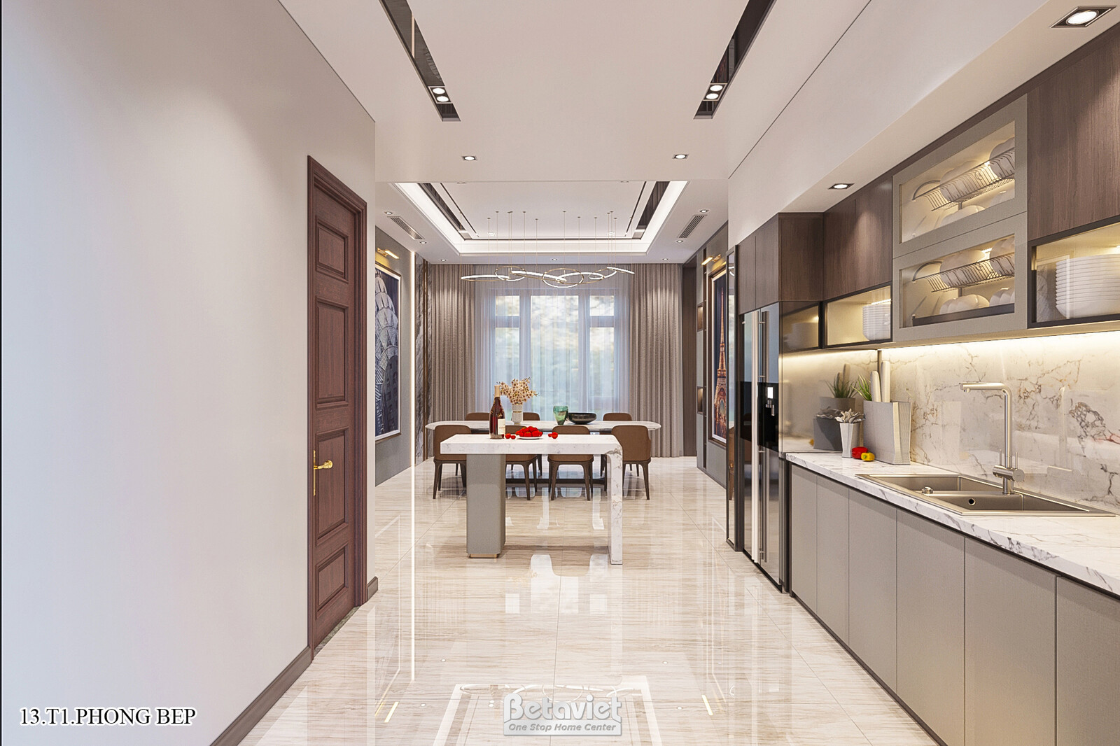 Nội thất phòng bếp biệt thự hiện đại KT21144 – góc nhìn 3
