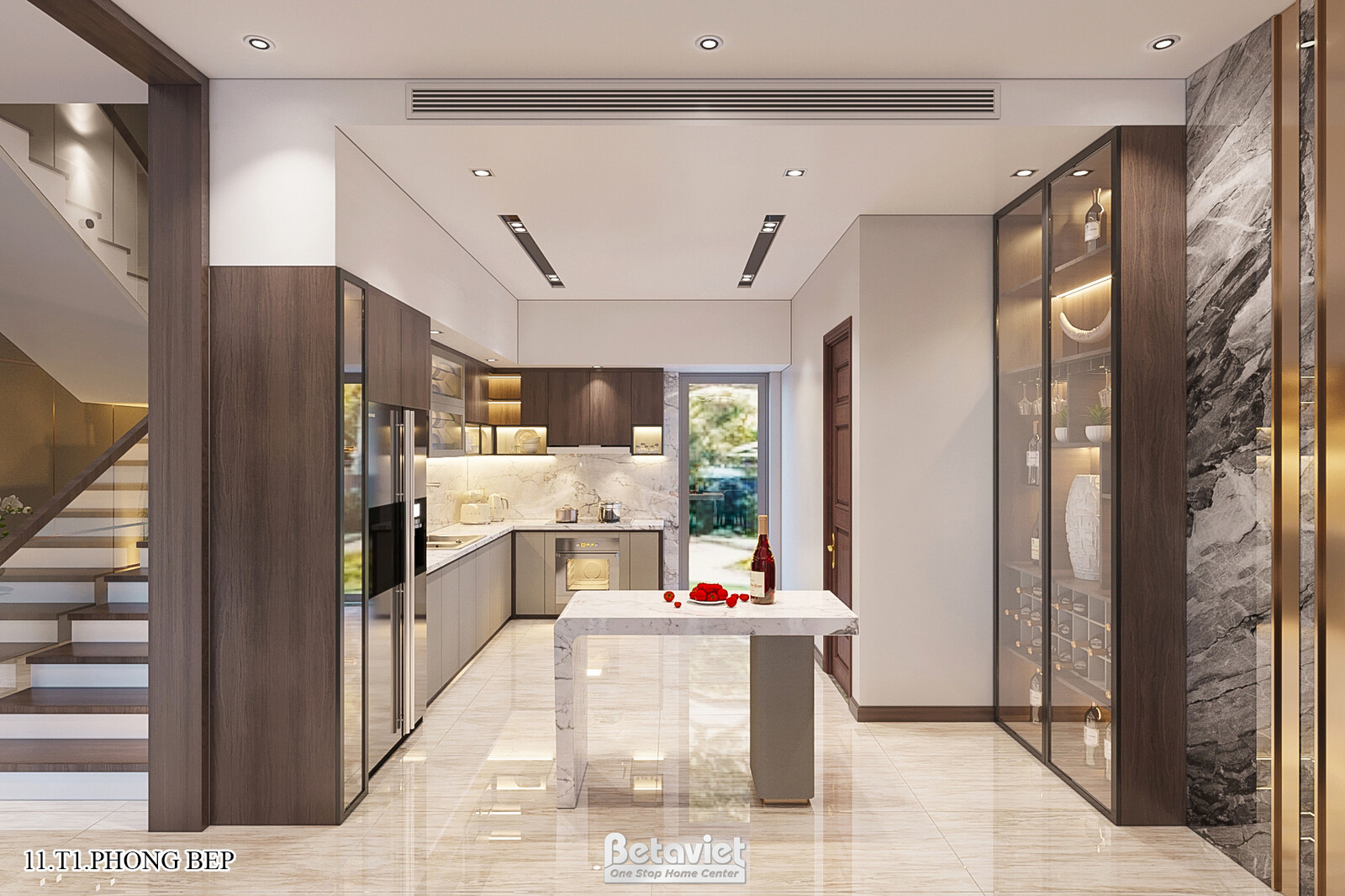 Nội thất phòng bếp biệt thự hiện đại KT21144 – góc nhìn tổng thể
