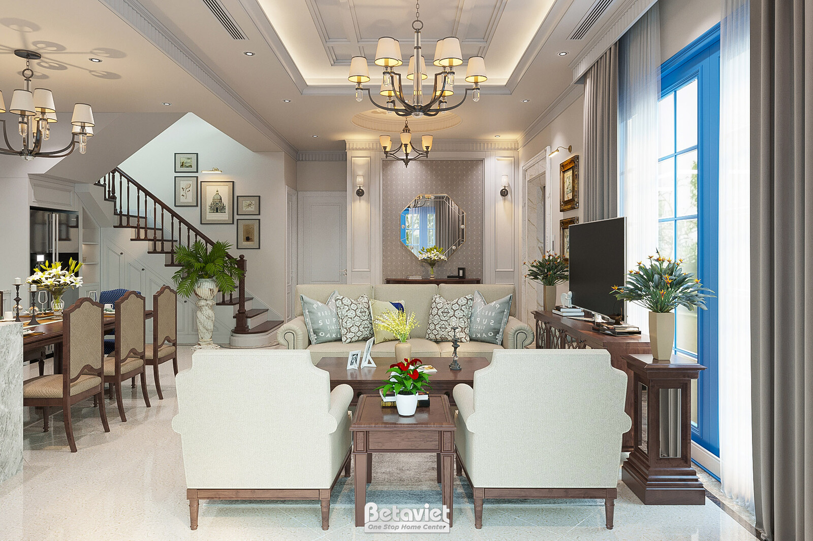 Nội thất phòng khách biệt thự hiện đại NT21192 – góc nhìn 2
