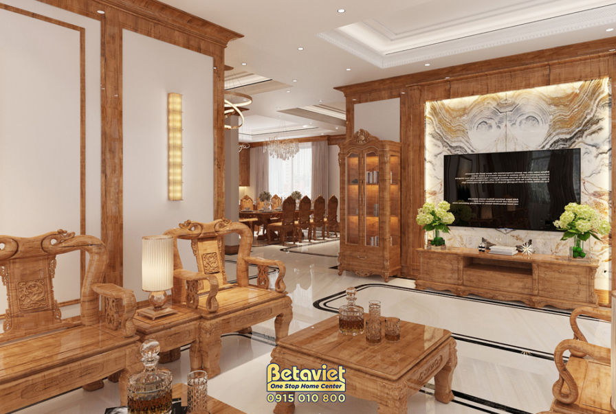 Nội thất phòng khách biệt thự truyền thống KT22042 – góc nhìn 2