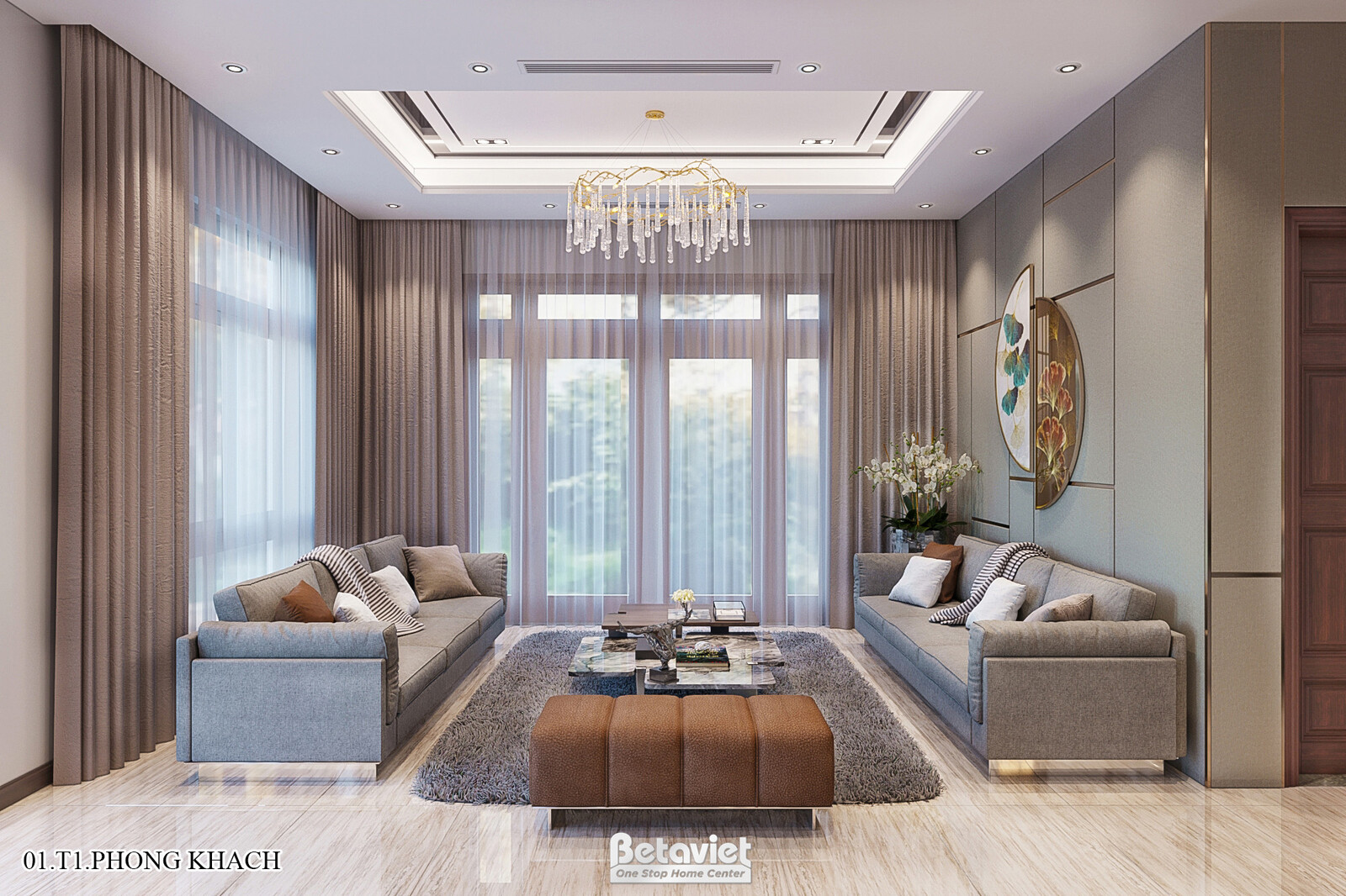 Nội thất phòng khách biệt thự hiện đại KT21144 – góc nhìn 2