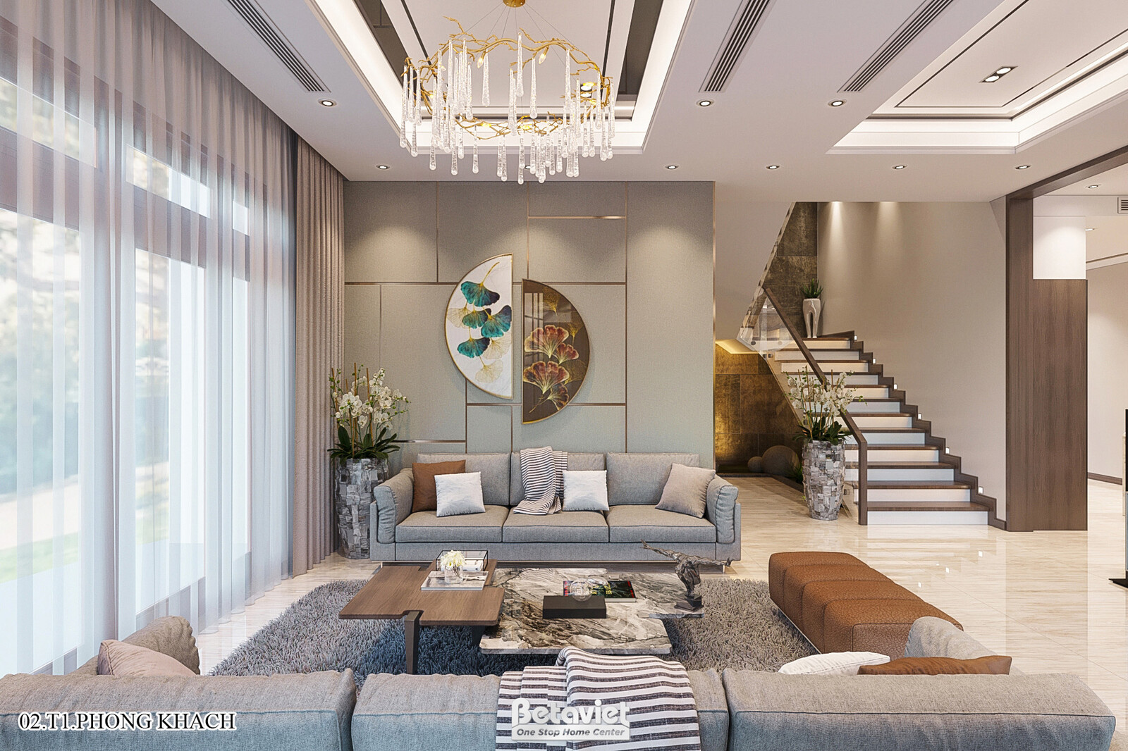 Nội thất phòng khách biệt thự hiện đại KT21144 – góc nhìn 3