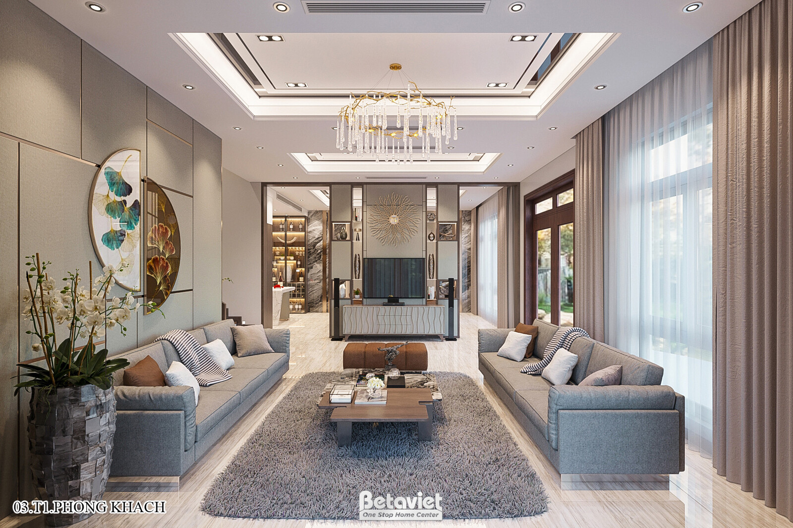 Nội thất phòng khách biệt thự hiện đại KT21144 – góc nhìn 4