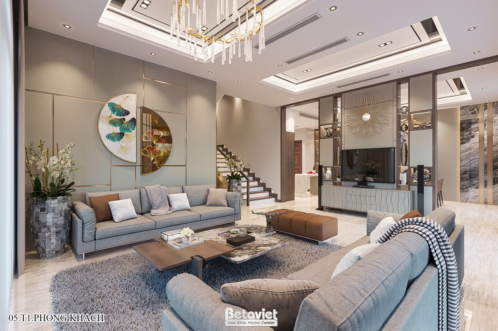 Nội thất phòng khách biệt thự hiện đại KT21144 – góc nhìn 6